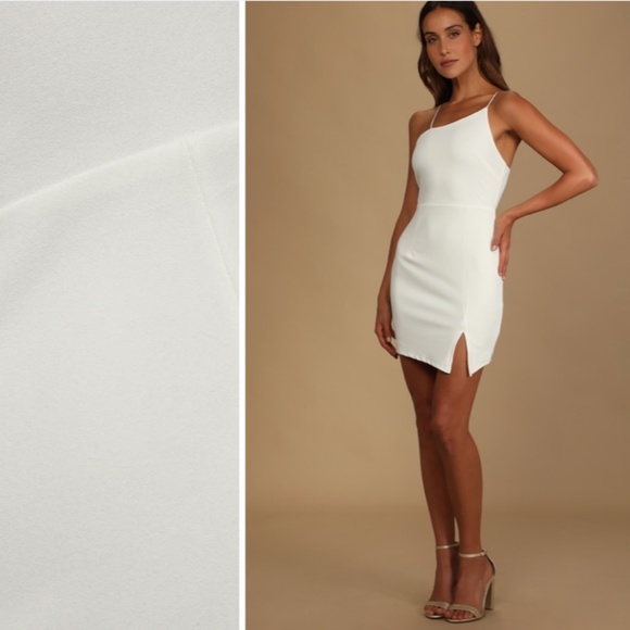 LULUS Bridal Bachelorette Engagement Bridal Shower Sexy Asymmetrical Mini Dress - Picture 1 of 5